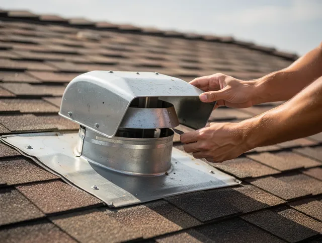Wesley Chapel Dryer Vent Cleaning certified technician safely cleaning a roof-mounted dryer vent in Wesley Chapel