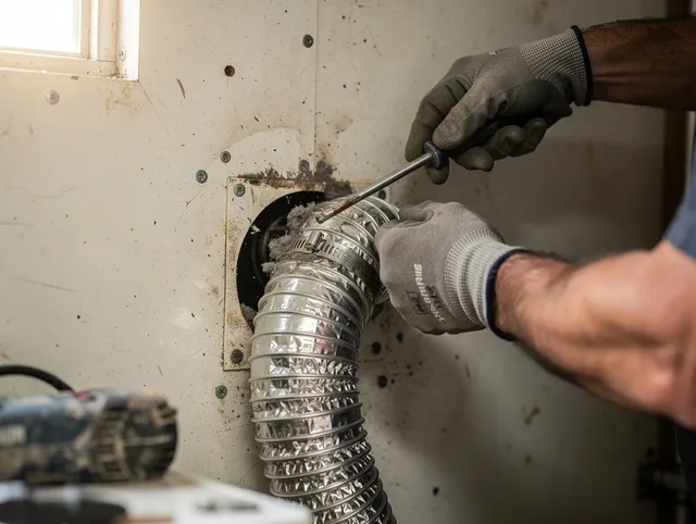 Wesley Chapel Dryer Vent Cleaning technician performing precise dryer vent hose installation in Wesley Chapel